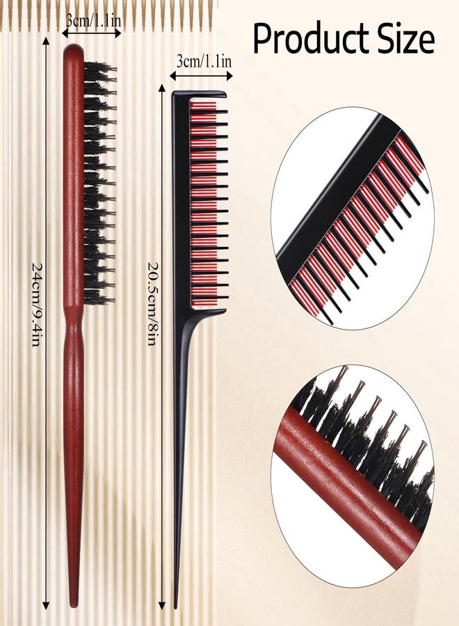 Qulkws 3 Pcs Hair Teasing Comb Set,Nylon Triple Comb and Boar Bristle Teaser Brushes for Women and Men styling Thick Fine Hair Styling, red, black - Image 2